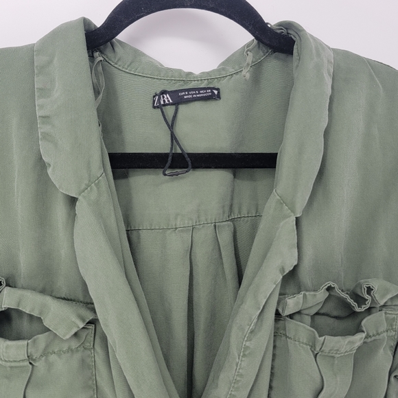 Zara Womens Olive Green Cargo Wrap Short Sleeve Dress Small - Picture 2 of 5